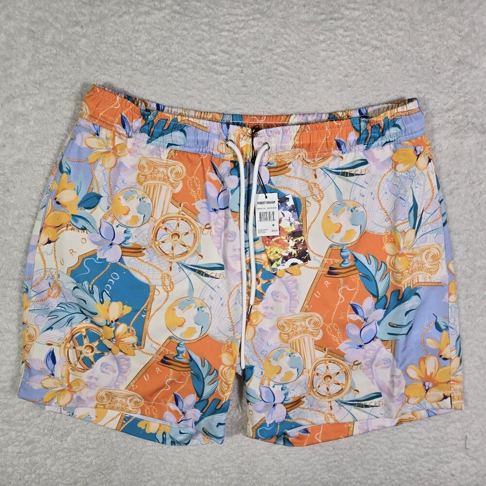 Robert Graham Swim Trunks Mens Medium Gold Treasure 5" Inseam Lined Shorts M
